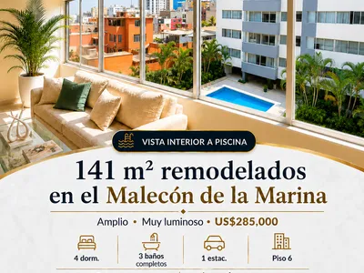 Departamento 4 dorm. 141 m² Malecón de la Marina (vista interior a Piscina).