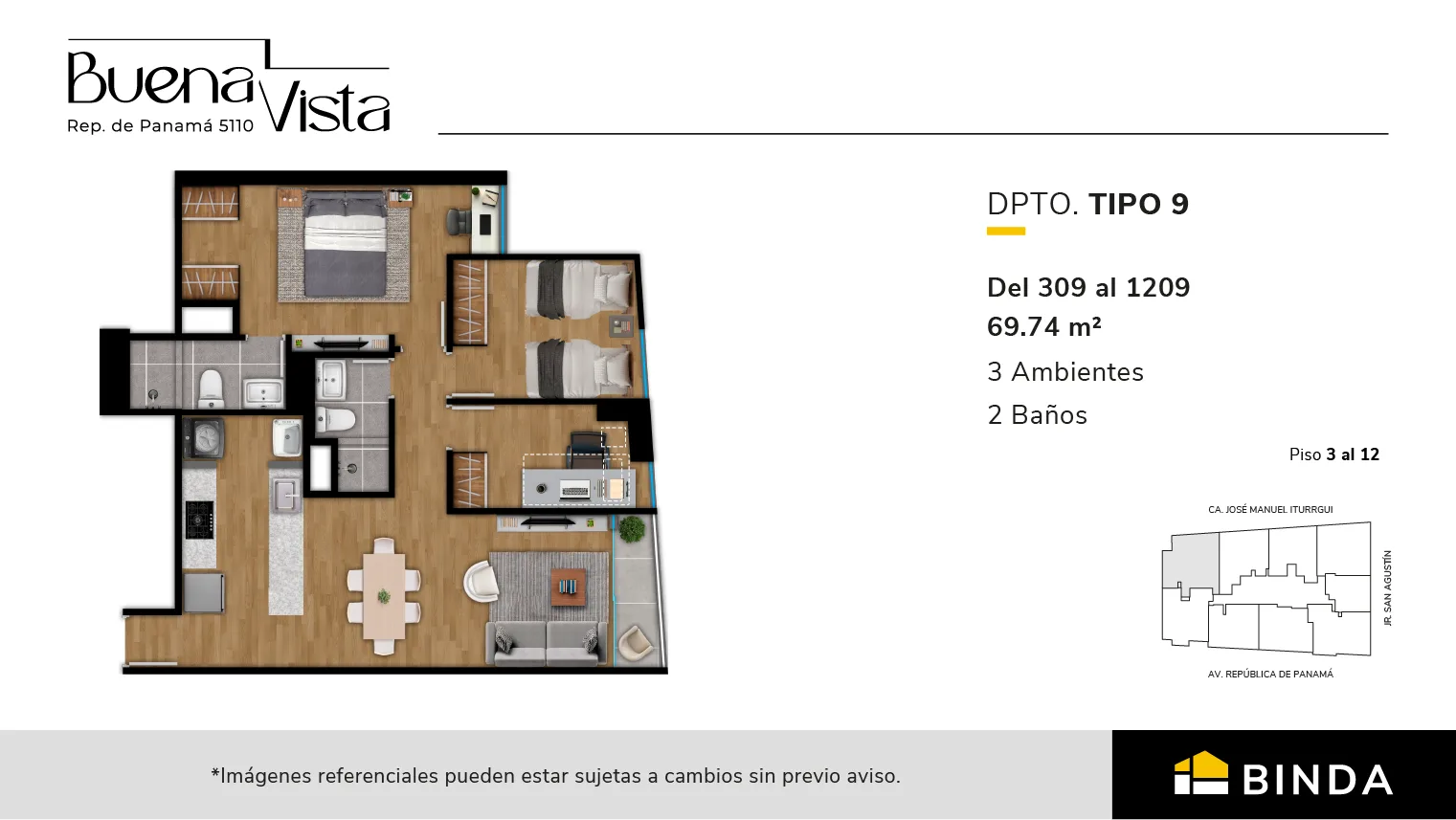 Modelo TIPO 9 · Pisos 3 al 12