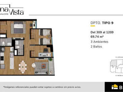 Departamento 3 dorm. 69.74 m²