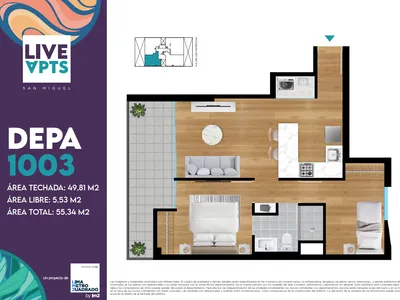 Departamento 2 dorm. 55.34 m²