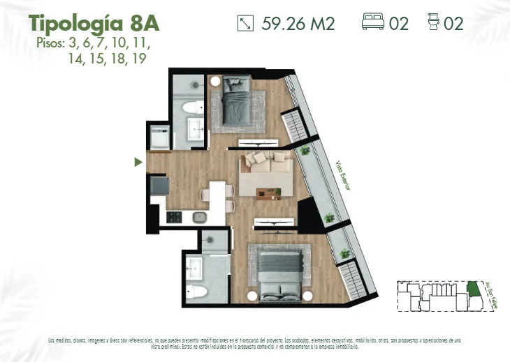 Modelo 8A · Pisos 3 al 19