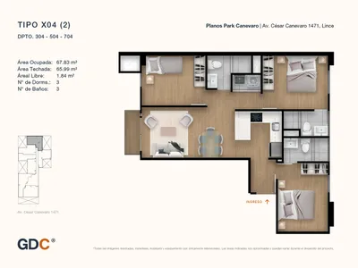 Departamento 3 dorm. 67.83 m²