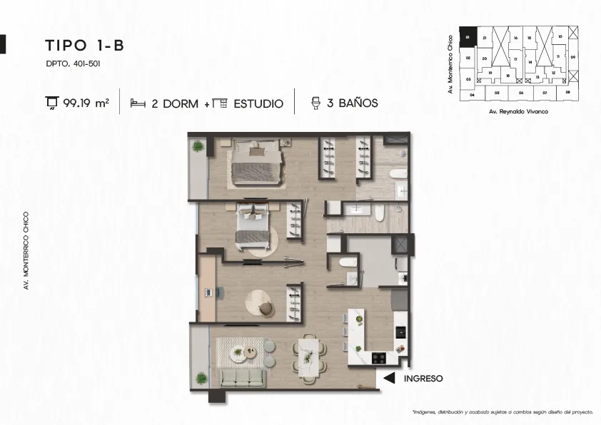 Modelo TIPO 1-B · Pisos 4 y 5