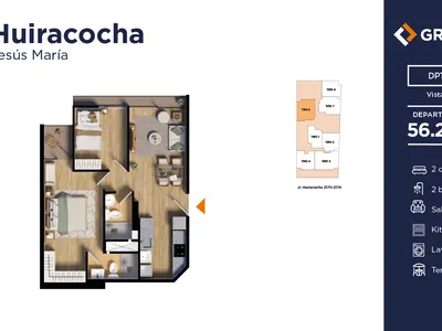 Departamento 2 dorm. 56.2 m²