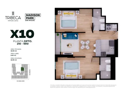 Departamento 2 dorm. 56.99 m²
