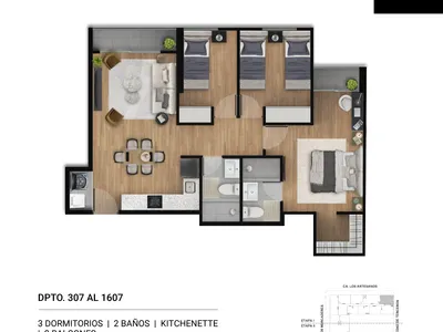 Modelo 3 Dormitorios + Kitchenette