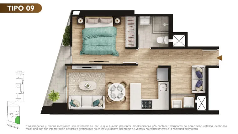 Modelo TIPO 9 · Pisos 2 al 22