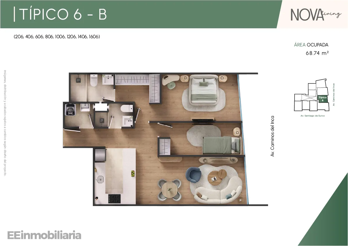 Modelo Típico 6-B · Pisos 2 al 16