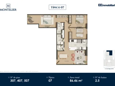 Departamento 3 dorm. 86.46 m²