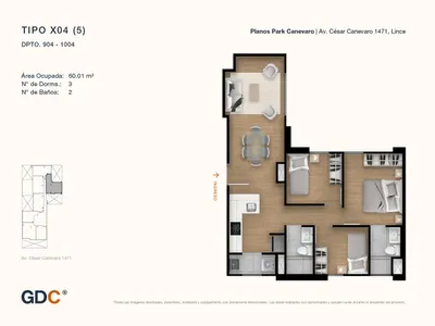 Departamento 3 dorm. 60.01 m²