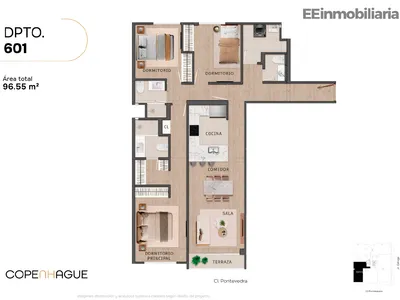 Departamento 3 dorm. 96.55 m²