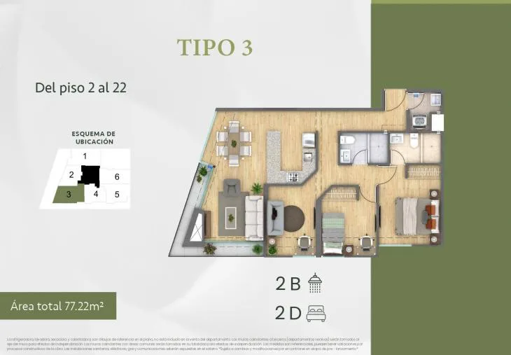 Modelo TIPO 3 · Pisos 12 al 22