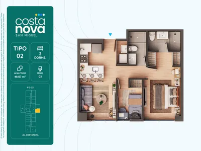 Departamento 2 dorm. 48.07 m²