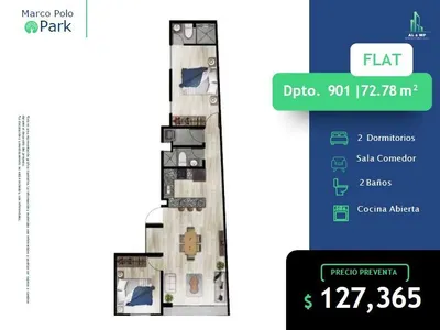 Departamento en venta · La Calera de la Merced, Surquillo · 72 m², 2 dorm.