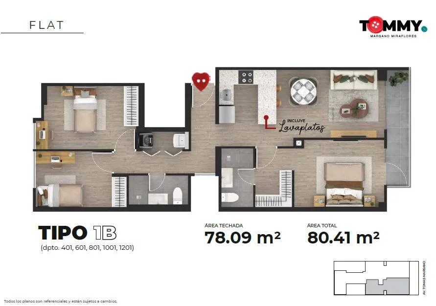 Modelo TIPO 1B · Pisos 6, 10, 12