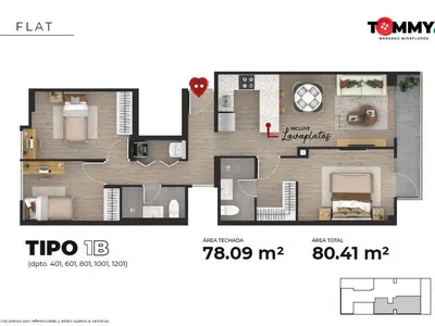 Modelo TIPO 1B · Pisos 6, 10, 12