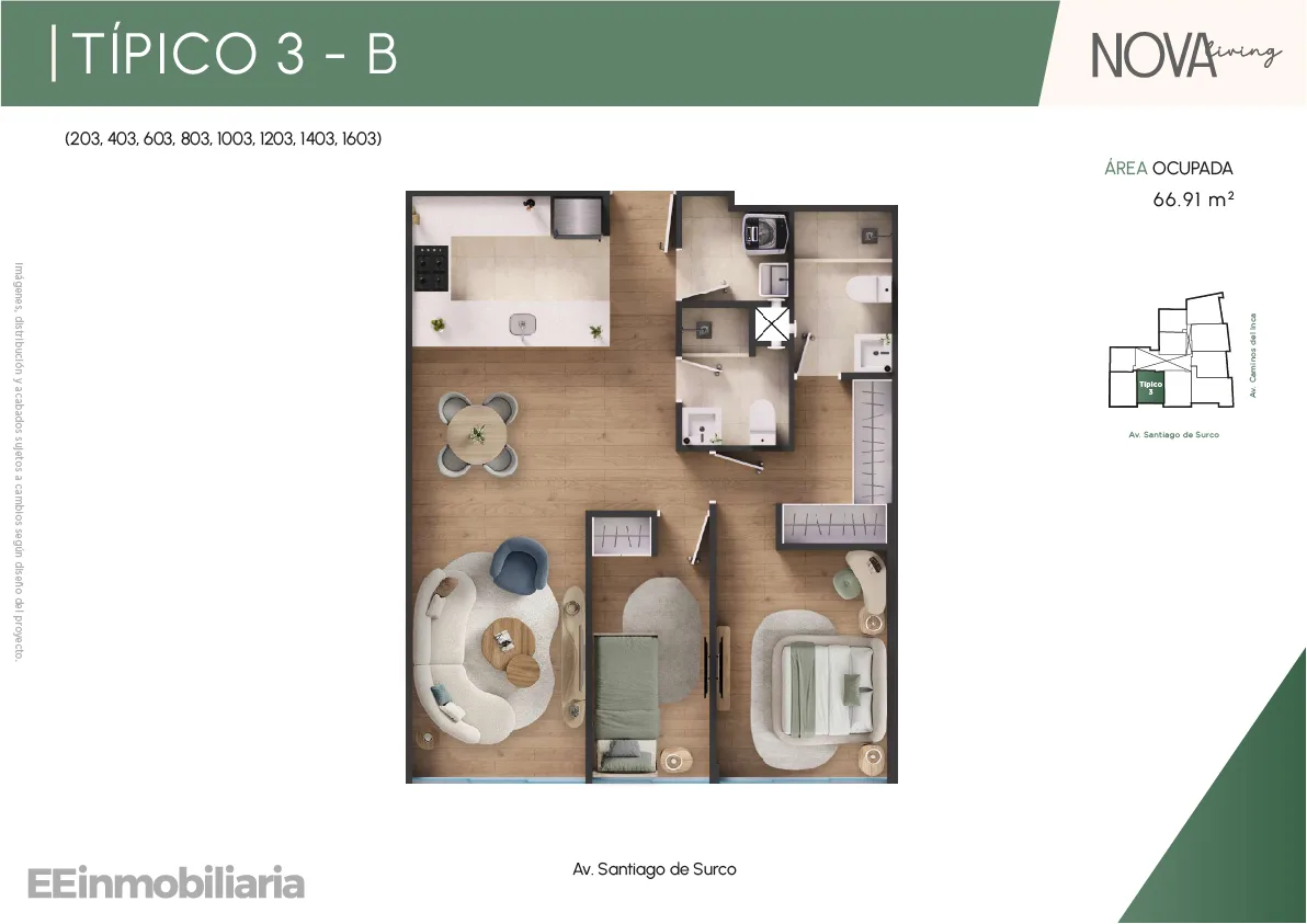 Modelo TípIco 3-B · Pisos 2 al 16