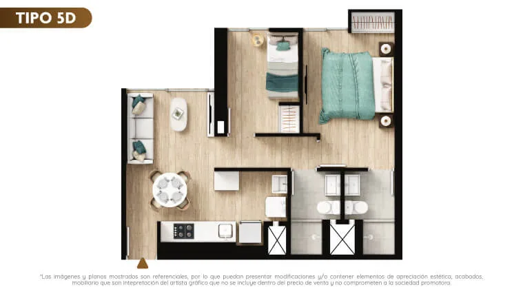 Modelo TIPO 5D · Pisos 21 y 22