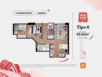 Departamento 2 dorm. 54.66 m²