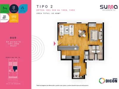 Modelo TIPO 2E · Pisos 3 al 16