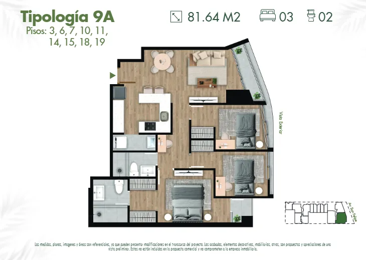 Modelo 9A · Pisos 6 al 19