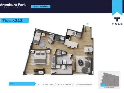 Departamento 2 dorm. 57.81 m²