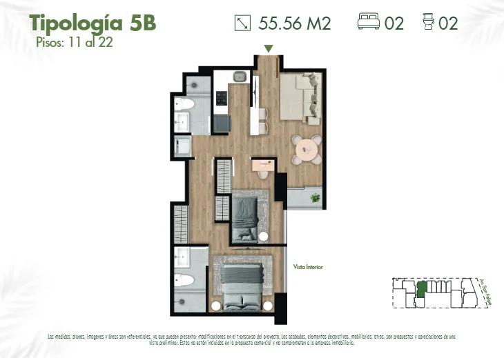 Modelo 5B · Pisos 11 al 22