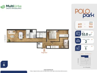 Departamento 2 dorm. 52 m²