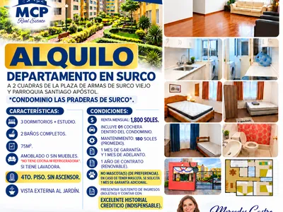 Departamento 3 dorm.+estudio. 75 m² Condominio privado. 4to.piso.