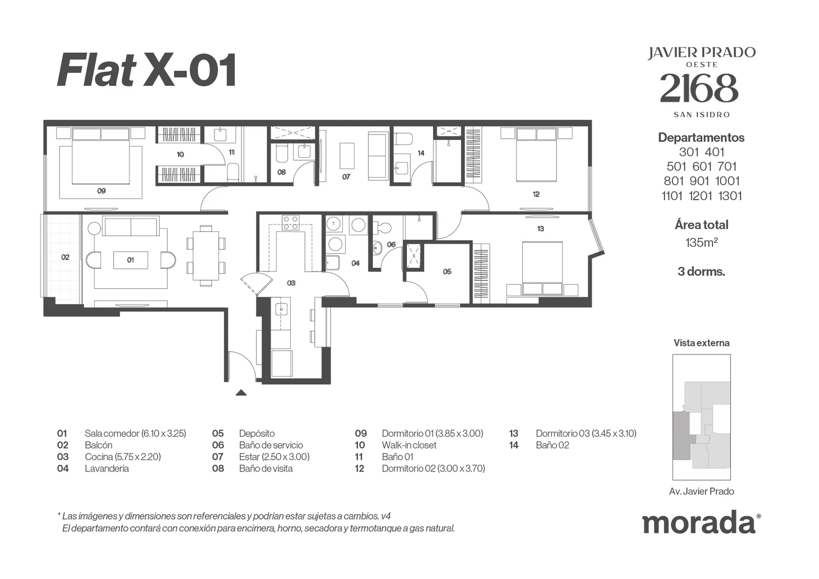Modelo X-01 · Pisos 2 al 13