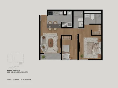 Modelo 2D+K · Pisos 2 al 22