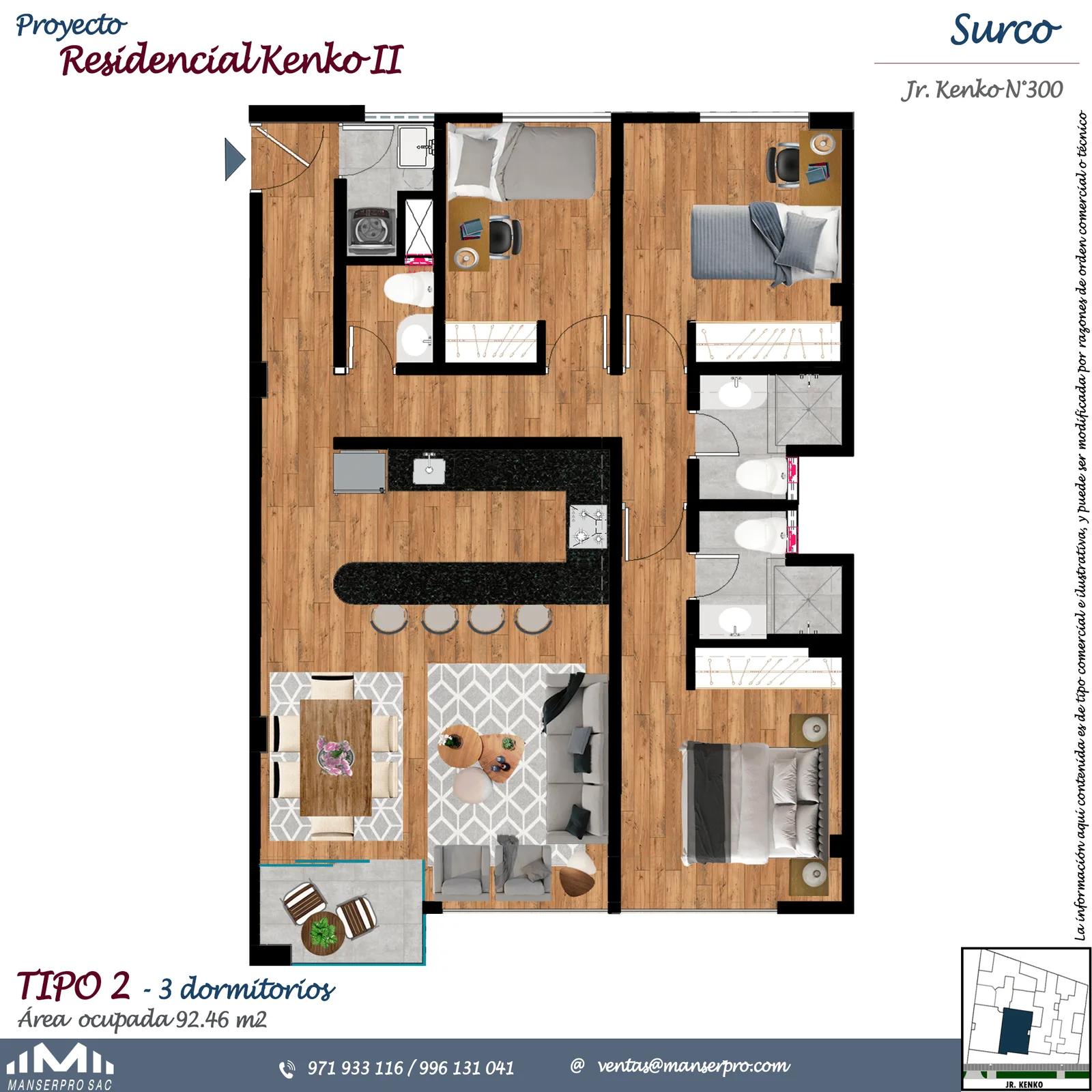 Modelo DPTO 202,302,402,502 · Pisos 2 y 3