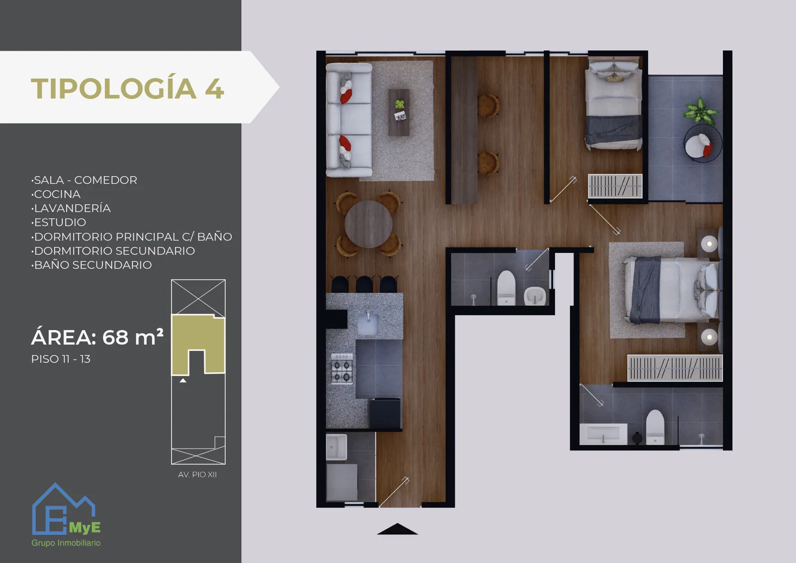 Modelo 4 · Pisos 12 y 13