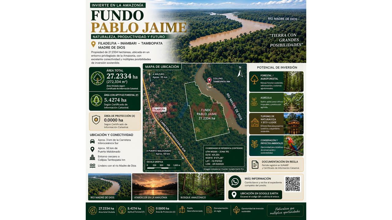 Fundo 27.23 Ha En Tambopata | Río Madre De Dios | Aptitud Forestal