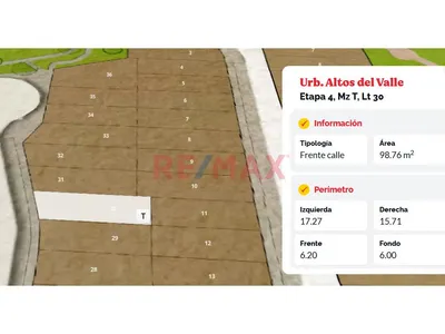 Terreno en venta · Mz T Lt30 Urb Altos del Valle - Etapa 4, Moche · 99 m²