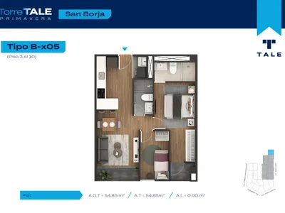 Departamento 3 dorm. 53.71 m²