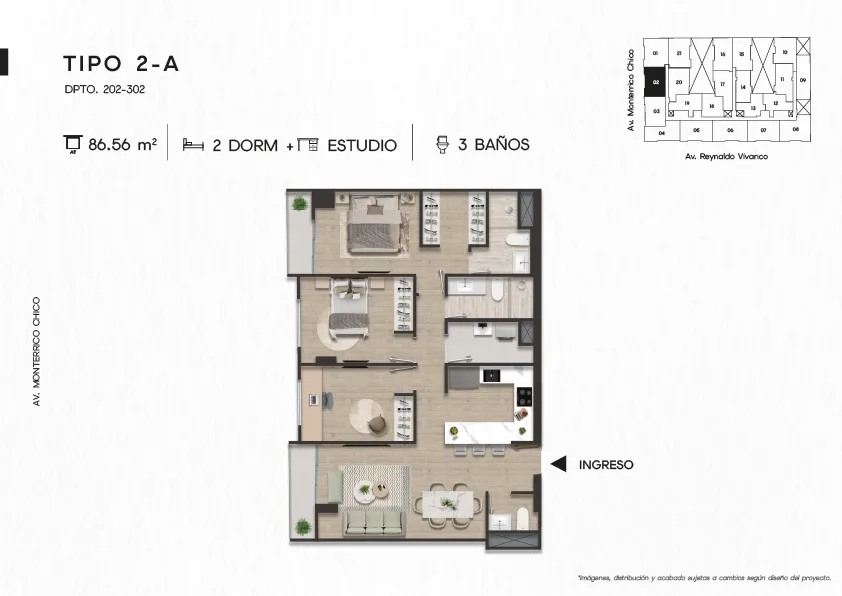 Modelo TIPO 2-A · Pisos 2 y 3
