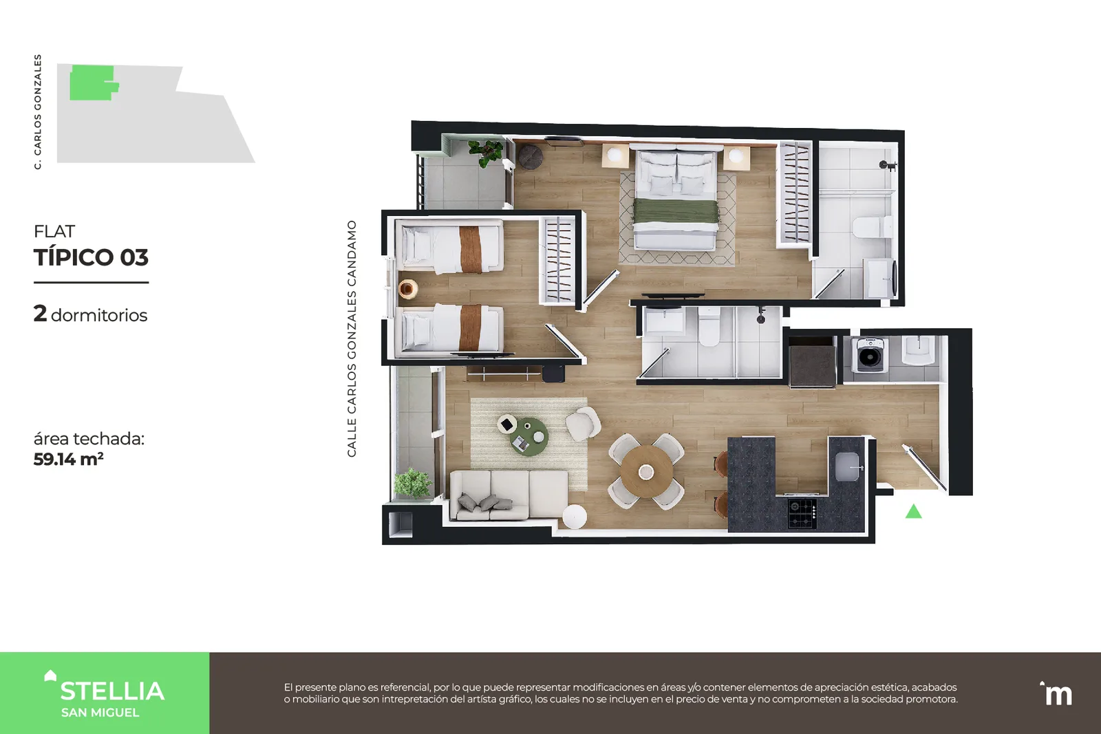 Modelo Flat Típico 03 · Pisos 2 al 21