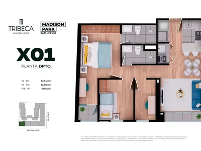 Departamento 3 dorm. 61.65 m²