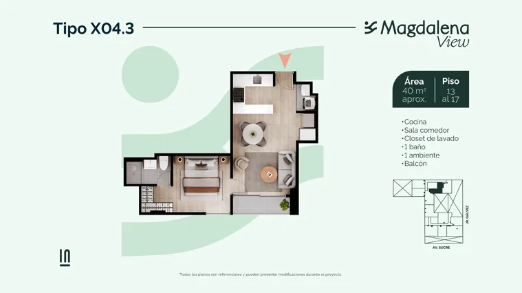 Modelo X04.3 · Pisos 13, 14, 15, 16, 17