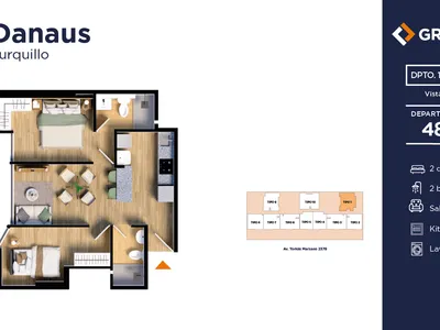 Departamento 2 dorm. 48 m²