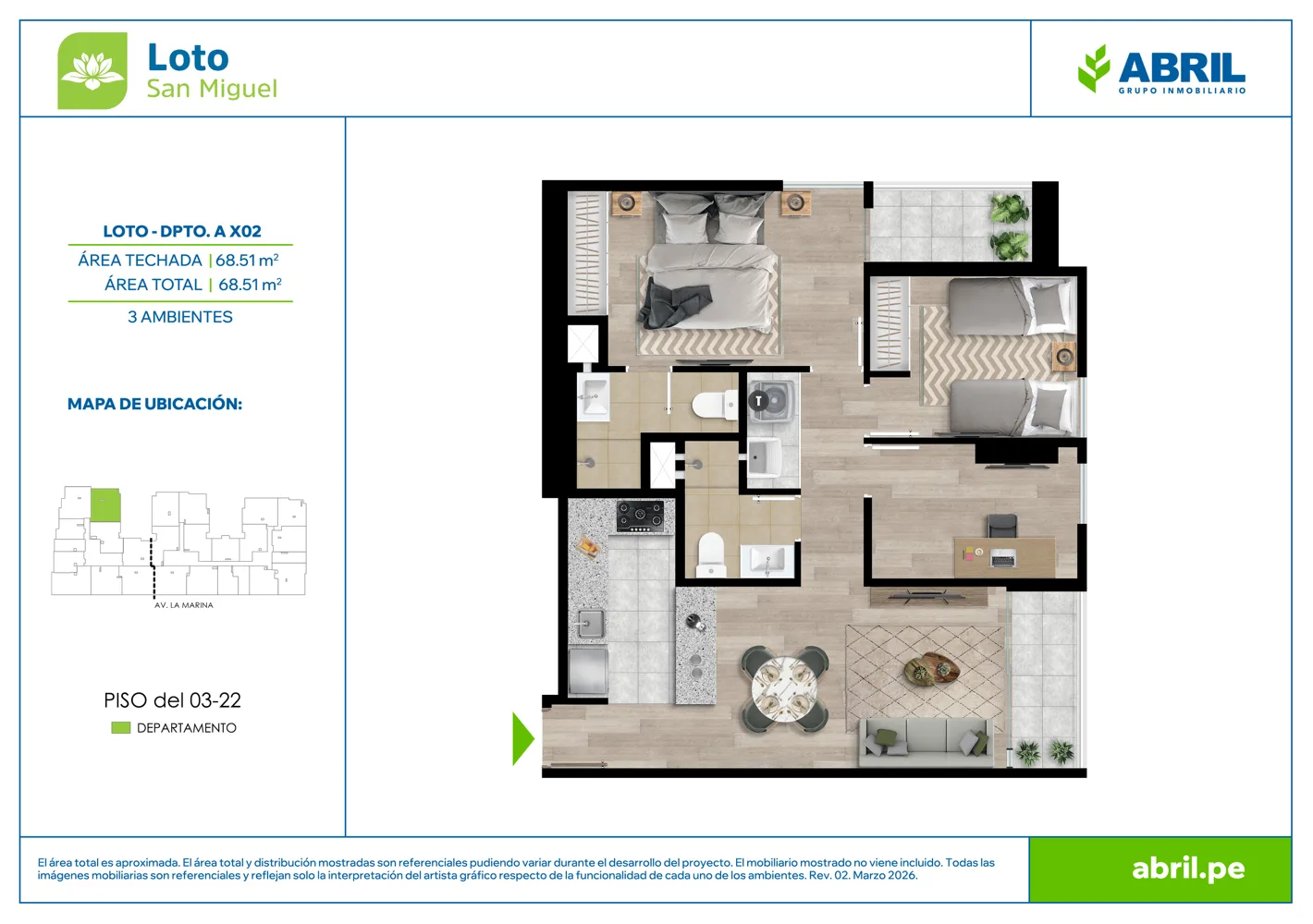 Modelo LOT-1-X02 · Pisos 5 al 22