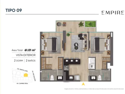 Departamento 2 dorm. 61.01 m²