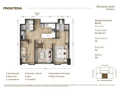 Departamento 2 dorm. 53.66 m²