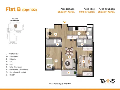 Departamento 3 dorm. 68.68 m²