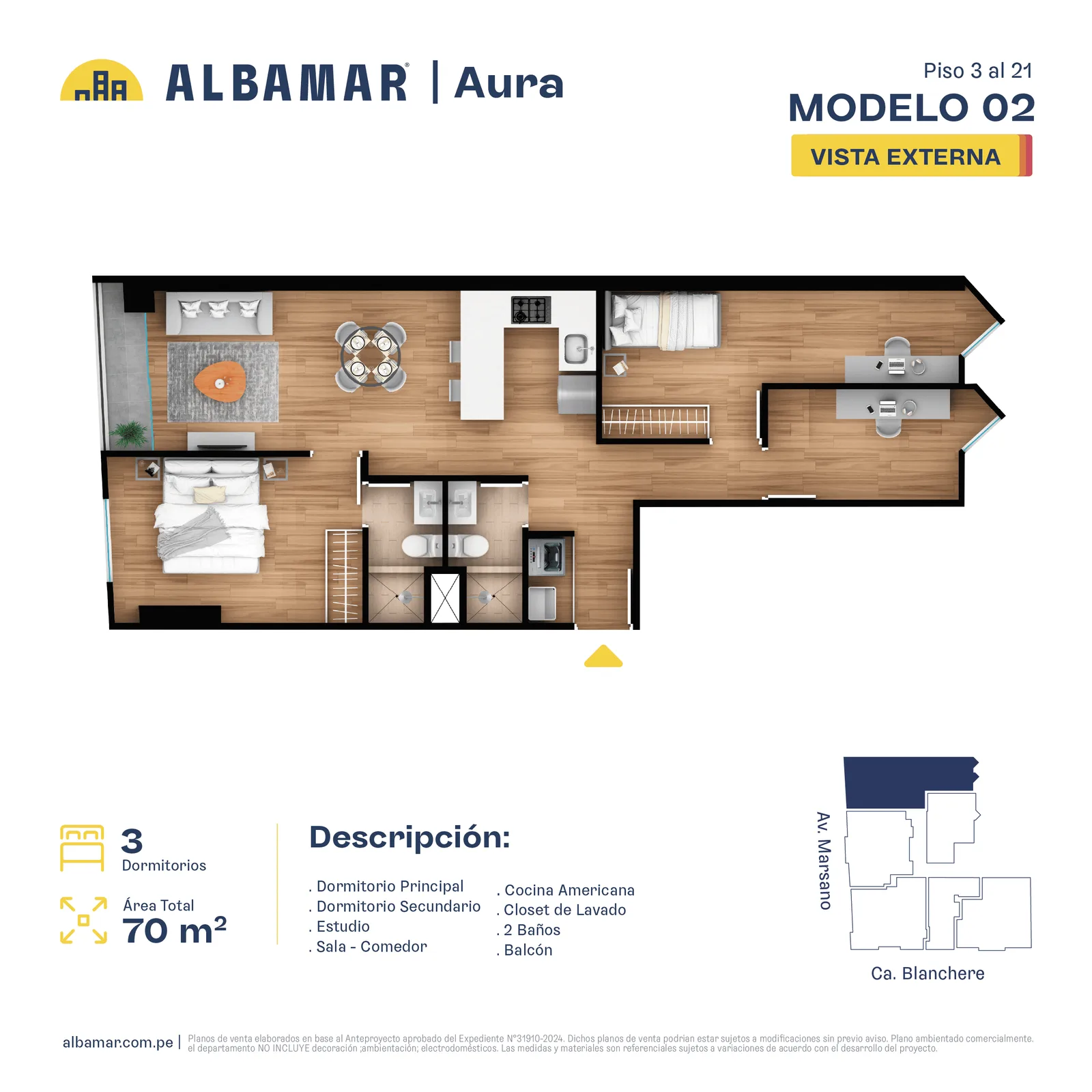 Modelo TIPO 2B · Pisos 4 al 21