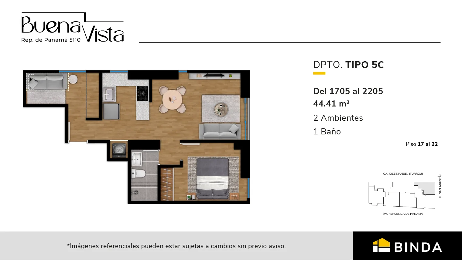 Modelo TIPO 5-C · Pisos 18, 19, 21, 22