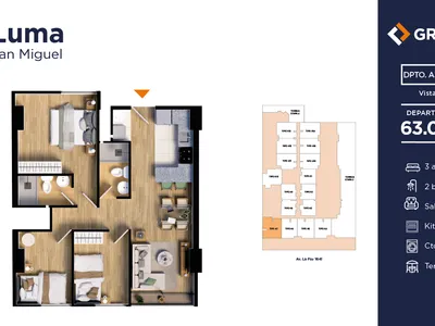 Departamento 3 dorm. 63.04 m²
