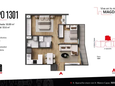 Departamento 2 dorm. 54.72 m²