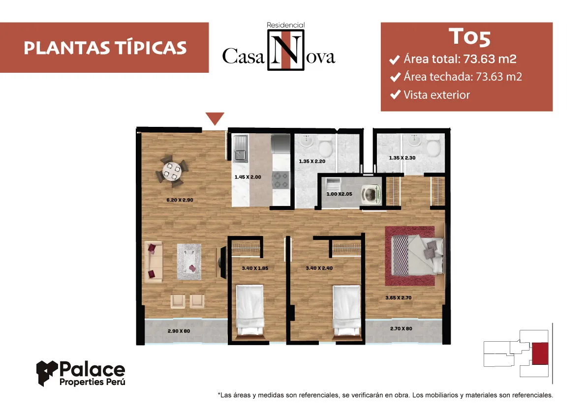 Modelo TIPO T05 · Pisos 4 y 5